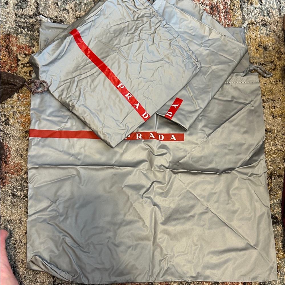 Prada Silver and Red Dust Bags